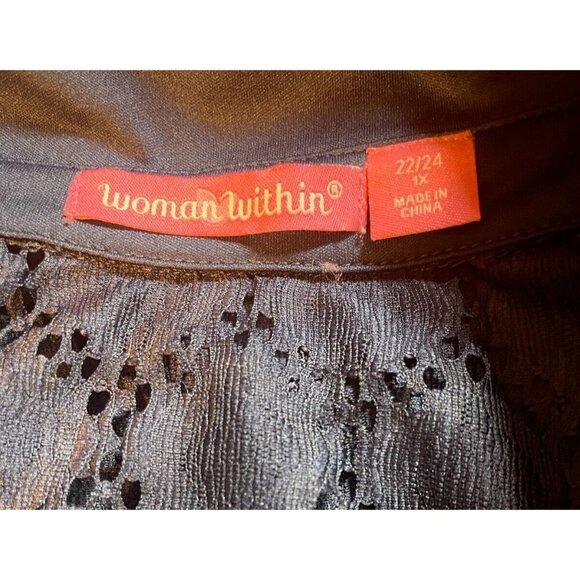 Woman Within 2 PC 2X Navy Perforated Lace Button Collar 3/4 Sleeve Shirt Dress - Picture 6 of 6